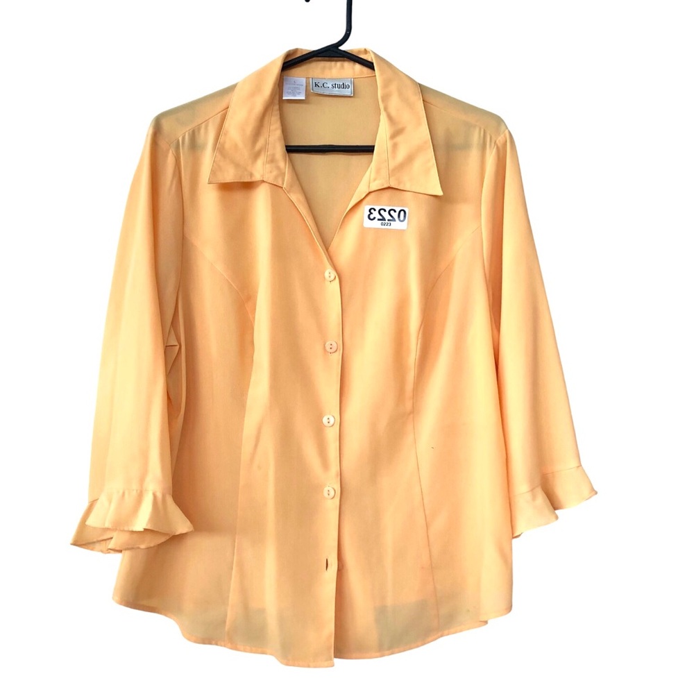 K.C. Studio Yellow 3/4 Sleeve Button-Up Blouse